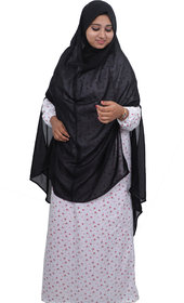 Barakath Women Heavy Chiffon Self Print Side Slit Open Hijab(black) with Piping Border