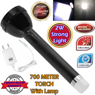 JY SUPER LED Flashlight Rechargeable Torch And Two Bulb LED Torch Emergency Light (Black)