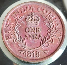 1818 ONE ANNA EAST INDIA COMPANY LORD HANUMAN STOP WATCHER MAGNETIC RARE COIN