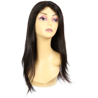 Elegant Hairs Sandy Lace Front Human Hair Wig Natural Black Long (Size-24)