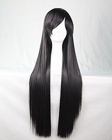 Shaear Hairs synthetic Womens Ladies Girls 80cm Black Color Long Straight Wigs High Quality Hair Carve Cosplay Costume Anime Party Bangs Full Sexy Wigs
