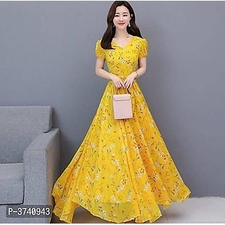 Buy Raabta Fashion Women S Yellow Floral Georgette Round Neck A