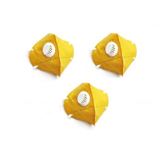                       Samurai Anti-Pollution N95 Washable Mask with Respirator, Dust Protection Capacity, 5 Layered Mask, Yellow (Pack of 3)                                              