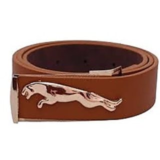 Samm and Moody PU Leather Jaguuar Tan Belt with Golden Tone Buckle for Men (One Size- 30 to 36)