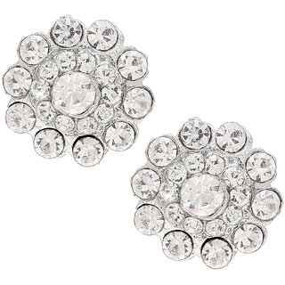                       MissMister Silver plated white CZ Flower shape stud Fashion earrings Women Stylish                                              