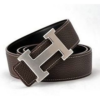 Samm and Moody PU Leather Brown Belt with Silver-Tone H Buckle (Cut To Fit Size upto 28-36)