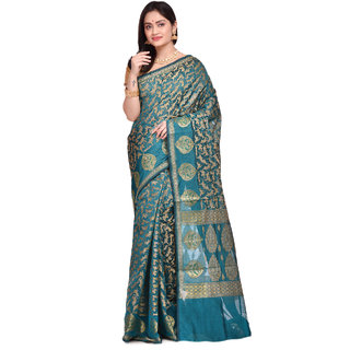                       Naveera Women's Cotton Silk khicha Multi Mina Zari Work Fancy Banarasi Saree With Blouse Piece                                              