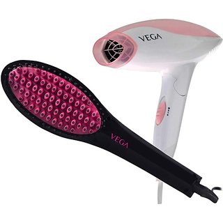 Buy VEGA X-Look Hair Straightening Brush VHSB-01 & Style-up 1200 Hair Dryer  VHDH-15 Personal Care Appliance Combo(Hair Straightener, Hair Dryer) Online  @ ₹2689 from ShopClues