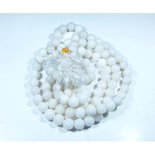                       Urancia Original White Agate Hakik Japa Mala108+1 Beads 8mm                                              