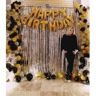 ABLEGATE  Happy Birthday Foil Balloons Set with 2 Pcs Silver Fringe Curtain  50 Pcs Metallic Balloons Combo