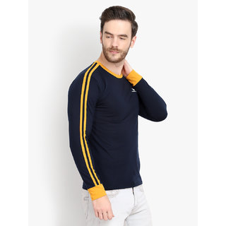 Buy Men Navy Solid Round Neck Full Sleeve T-Shirt Online @ ₹399 from ...