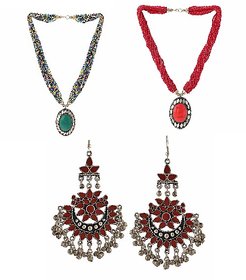 Combo of 2 oxidised  beads harram necklace + oxidised earring