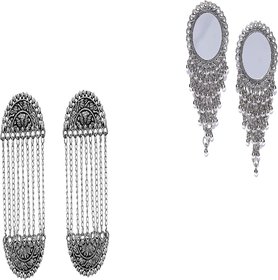 Minha  Fashion Stylish Oxidised Afghani Tribal Fancy Party Wear Earrings for Girls and Women (Silver)