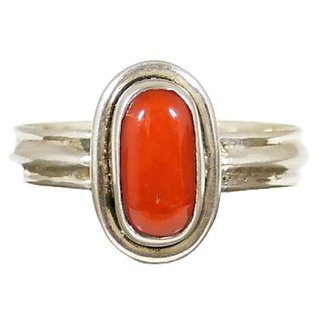                       red coral ring natural & original gemstone moonga/munga silver ring for unisex                                              