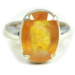                       Natural Yellow sapphire silver ring certified & original gemstone pukhraj for unisex                                              