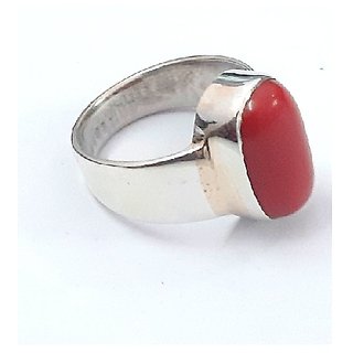                       red coral stone ring original & lab certified gemstone silver ring for unisex                                              