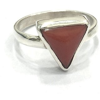                       triangle coral ring natural & original gemstone munga/moonga silver ring for unisex by CEYLONMINE                                              