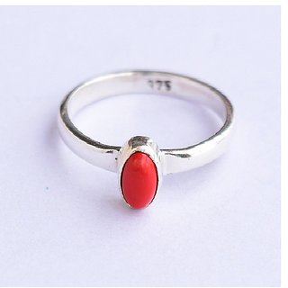                       red coral silver ring lab certified gemstone moonga/munga beautiful ring for unisex                                              