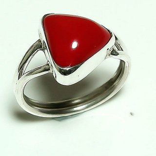                       Original coral stone ring natural precious gemstone moonga silver ring for women  men                                              