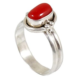                       red coral silver ring lab certified gemstone moonga/munga beautiful ring for unisex                                              