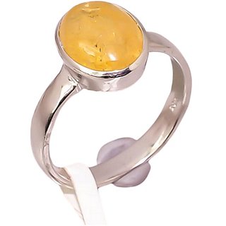                       yellow sapphire ring lab certified  original gems pukhraj beautiful silver ring for unisex                                              