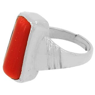                       Red munga silver ring 7.00 ratti original  Certified gemstone coral for mon  women by CEYLONMINE                                              