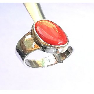                       coral ring original  precious gemstone moonga silver ring 6.25 ratti for astrological purpose by CEYLONMINE                                              