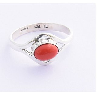                       munga silver ring natural  beautiful red coral gemstone ring 4.25 carat stone by CEYLONMINE                                              