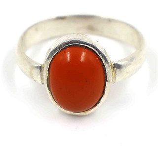                       coral ring original  precious gemstone moonga silver ring 6.25 ratti for astrological purpose by CEYLONMINE                                              