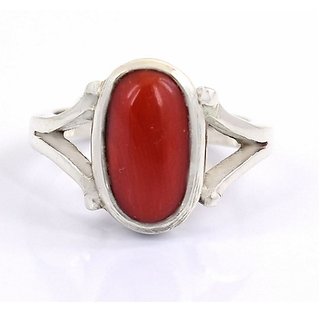                       munga silver ring natural  beautiful red coral gemstone ring 4.25 carat stone by CEYLONMINE                                              