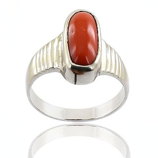                       red coral ring natural  original gemstone moonga/munga silver ring for unisex                                              