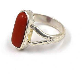                       Red Moonga ring original & lab certified coral gemstone 5.25 ratti for unisex                                              