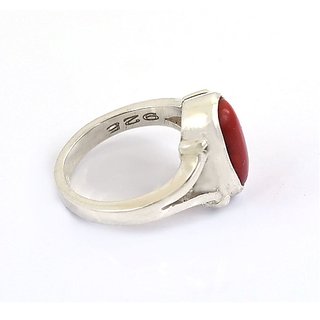                       red coral silver ring lab certified gemstone moonga/munga beautiful ring for unisex                                              