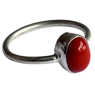                       red coral ring natural  original gemstone moonga/munga silver ring for unisex                                              