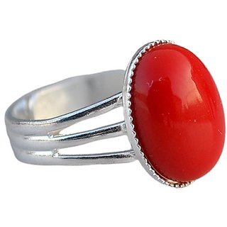                       coral ring original  precious gemstone moonga silver ring 6.25 ratti for astrological purpose by CEYLONMINE                                              