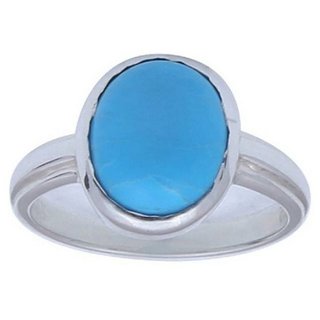                       fieoza silver ring natural & original gemstone turquoise 6.25 ratti for women & men by CEYLONMINE                                              