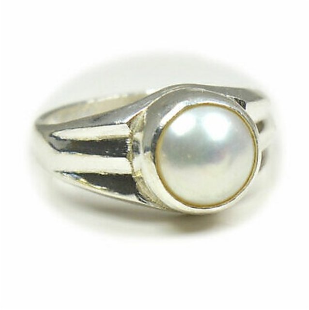 Natural Gemstone In Silver Pearl (Moti) Ring, Free Size (adjustable) at Rs  1800.00/piece in Noida