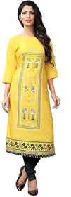 eDESIRE Fashion Kurtis Women Trendy and Stylish Yellow Digital Print Crepe Straight Long Kurti