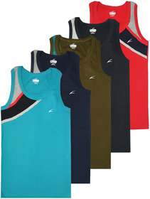 JET LYCOT Men's 100 Combed Cotton Rib Fabric Flame Gym Vest Pack of 5