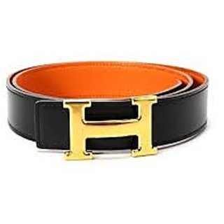 Samm and Moody Faux Leather Black Belt With Golden H Buckle (Cut to fit size upto 30 to 38)
