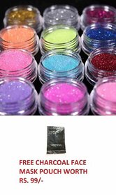 Sweetgirl Different Colored   Nail Art Thick Dry Shinning Glitters - Pack of 12 Pcs With Free Gift