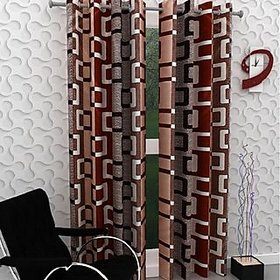 Peponi Maroon Polyester Abstract Window Curtains 5 Feet (1 Pc)