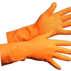 Green Home FERRA Multipurpose Non-Slip Rubber Reusable Gardening Dishwashing Scrubbing Cleaning Gloves, Orange 5 pair