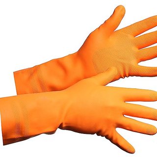 Green Home FERRA Multipurpose Non-Slip Rubber Reusable Gardening Dishwashing Scrubbing Cleaning Gloves, Orange 2 pair