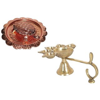 De-Ultimate Combo Of 2 Pcs Kachua Yantra ( 1 no )  with Plate With 5 Face Puja Panch Aarti (2 no ) diya Stand