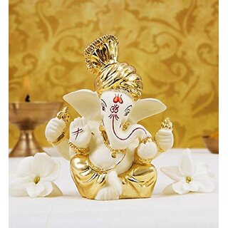                      Gold Art India Gold plated Off White pagdi ganesha                                              