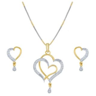                       Hetprit Brass Gold Plated Double Heart Pendent Set For Woman                                              