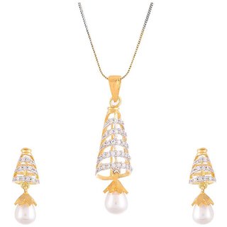                       Hetprit Shimmering Brass Gold Plated Pendent Set For Woman                                              
