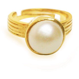                       Moti stone ring original  & natural pearl gold plated ring 5.25 ratti stone for unisex                                              