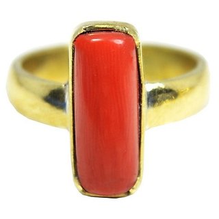                       Red coral stone ring original  natural gemstone moonga gold plated ring for men  women                                              